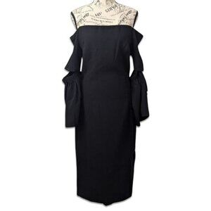 DO + BE Black Off The Shoulder Puffy Sleeves Midi Dress sz Large L NWT